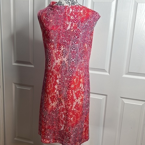 George Bright Bold Pink Orange Draped Neckline Sheath Dress M 8-10 - Picture 5 of 7